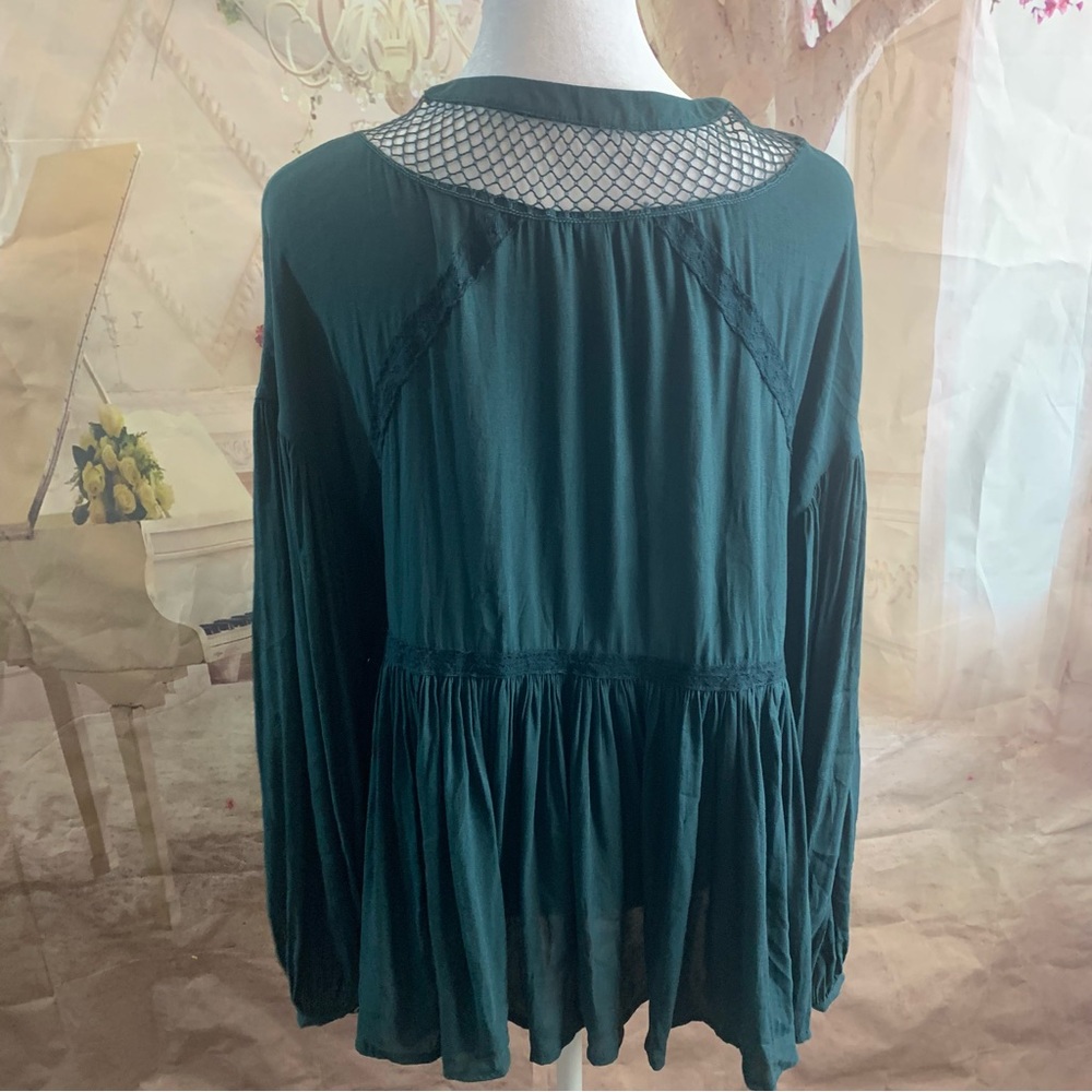 Free People Pebbled Dont Let Go Peasant Top Deep Forest - Picture 10 of 13